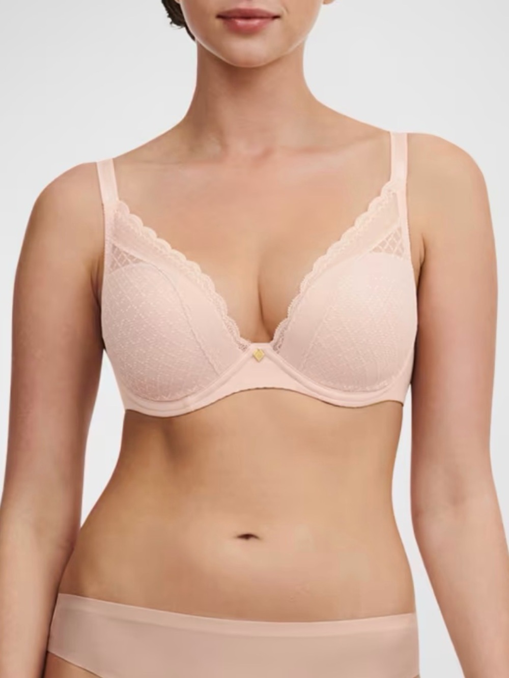 Chantelle Light Taupe Lace-Embellished Full Coverage Bra